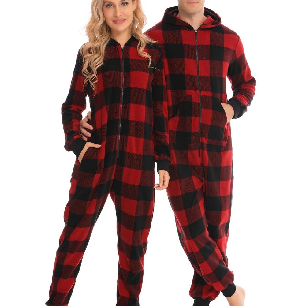 Fleece Zip-Up Jumpsuit Pajamas Cozy Winter Loungewear with Pockets